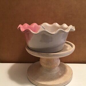 New Pottery Bowl pink/cream. Signed